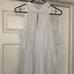 NEW Kaari Blue Halter Peplum Top White Eyelet Size Small